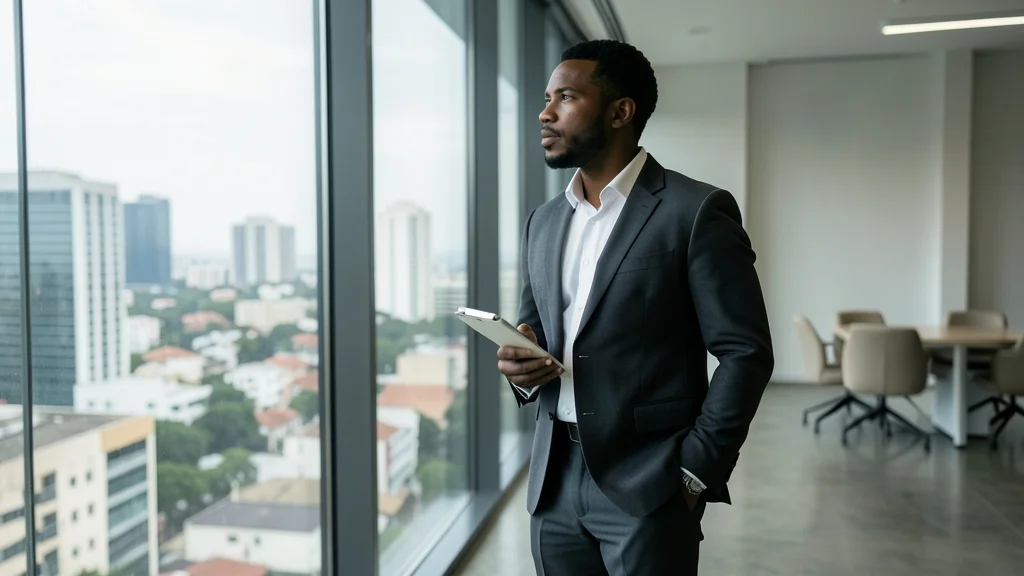 Consultor negro apresentando estratégia de posicionamento digital para equipe